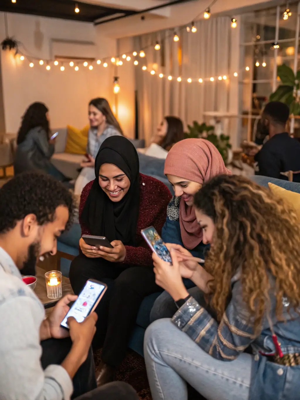 A diverse group of people of different ages and backgrounds playing the AI Casual Puzzle Game together, emphasizing its accessibility and universal appeal.